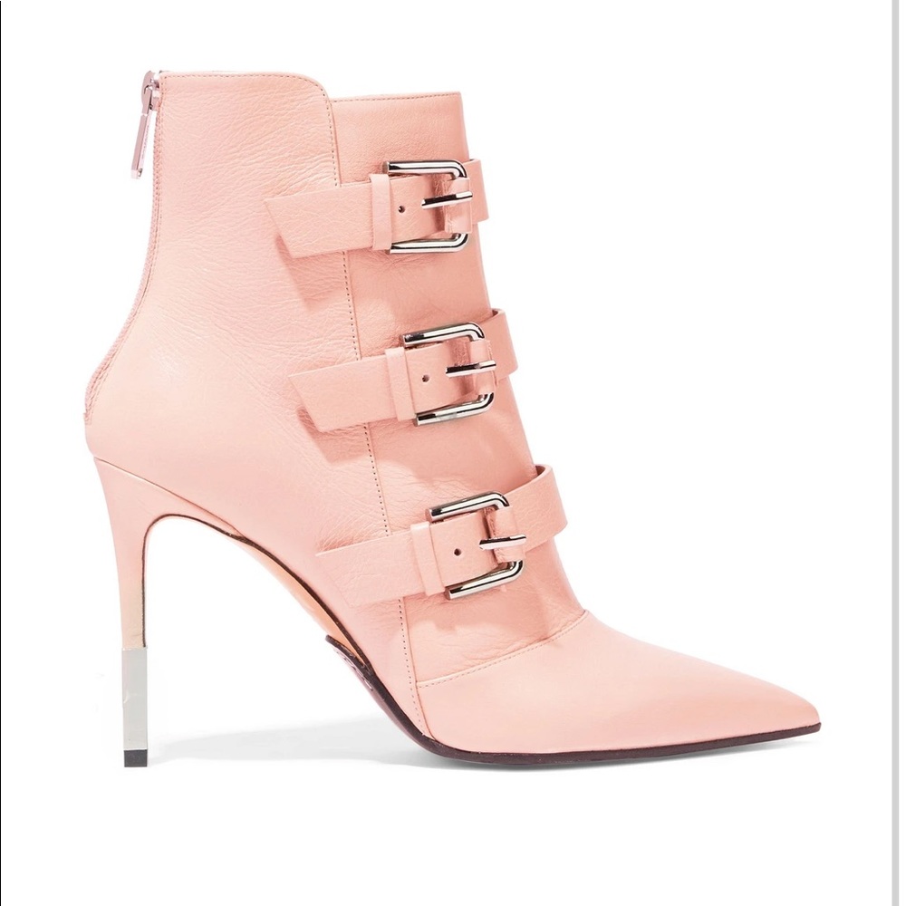 Balmain Pink Leather Ankle Boots